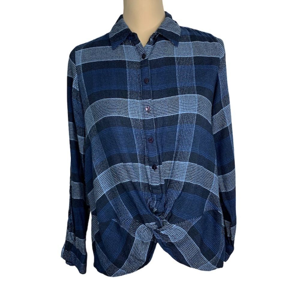 WESTPORT Womens Blue Plaid Shirt Size XS Button Front